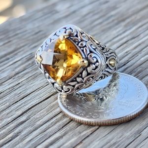 Samuel Benham BJC 925 Sterling Silver and 18k Yellow Gold Citrine Ring Size 6